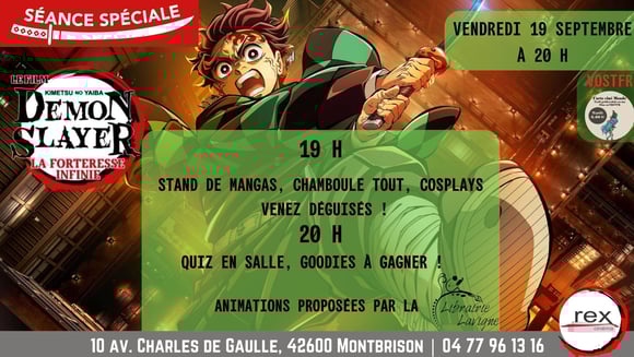 Séance spéciale "Demon Slayer" le vendredi 19 septembre 2025 à 20 h animée par la Librairie Lavigne