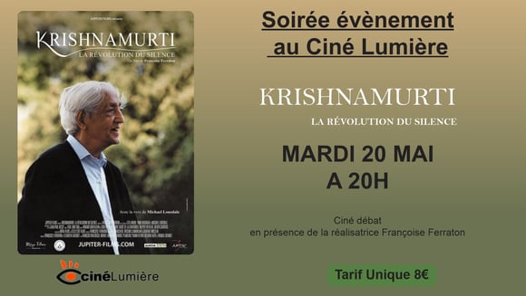 Soirée "Krishnamurti" mardi 20 à 20h