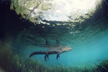 Underwater view of an alligator