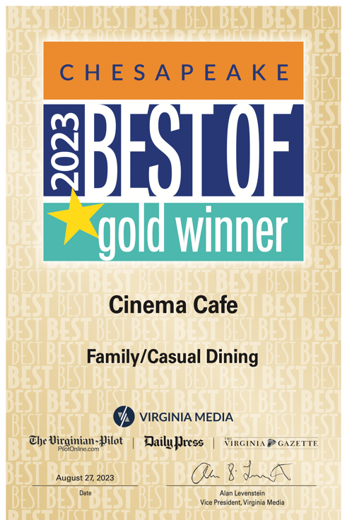 2023 Best Family/Casual Dining in Chesapeake, Gold Winner