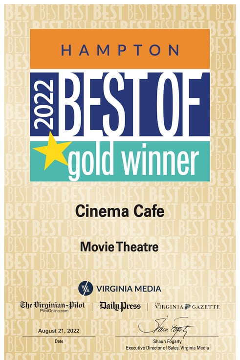 Gold Winner for Best Movie Theater Hampton in Virginia Media's 2022 Best Of Contest