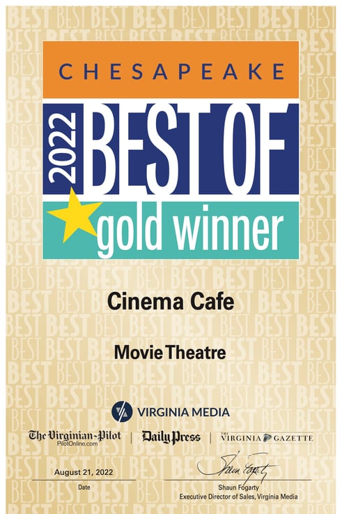 Gold Winner for Best Movie Theater Chesapeake in Virginia Media's 2022 Best Of Contest