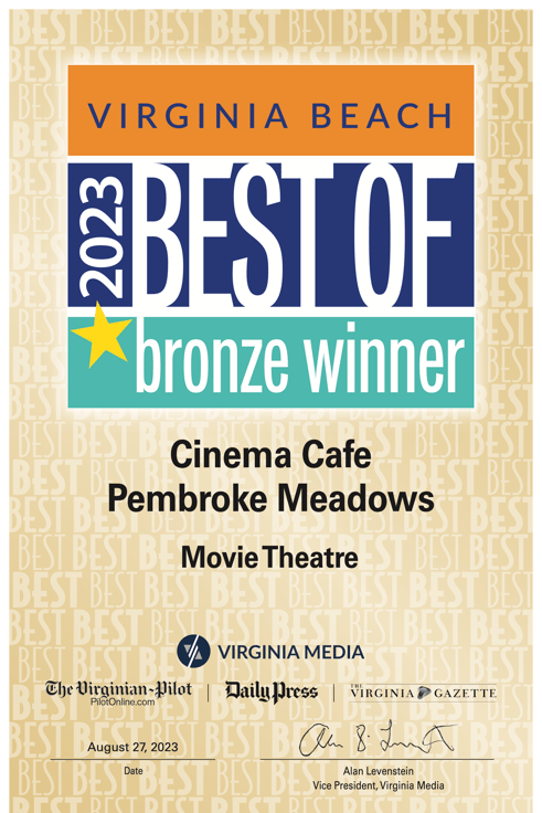 2023 Best Movie Theater in Virginia Beach, Bronze Winner