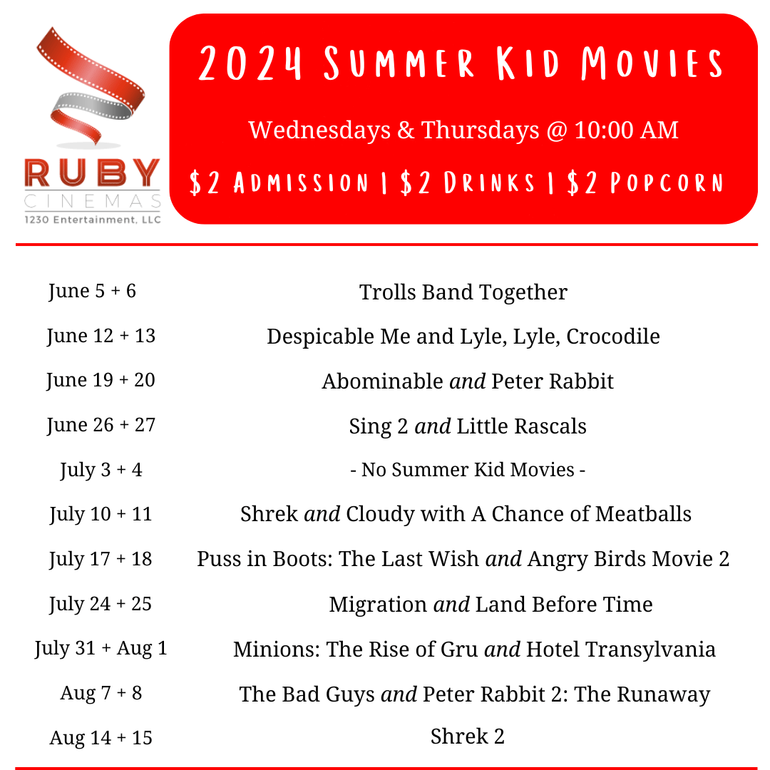 2024 Ruby Cinemas Summer Kid Movies