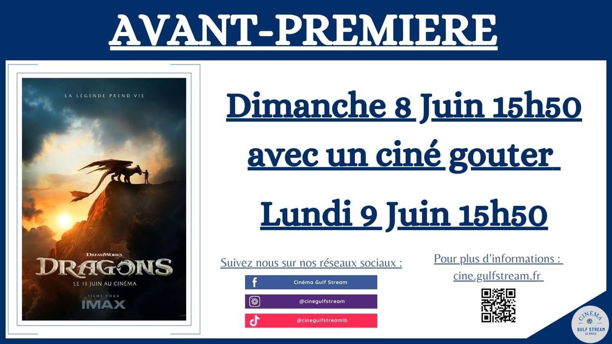 AVANT-PREMIERES "DRAGONS"  Dimanche 8 Juin à 15h50 avec un ciné gouter et Lundi 9 Juin à 15h50
