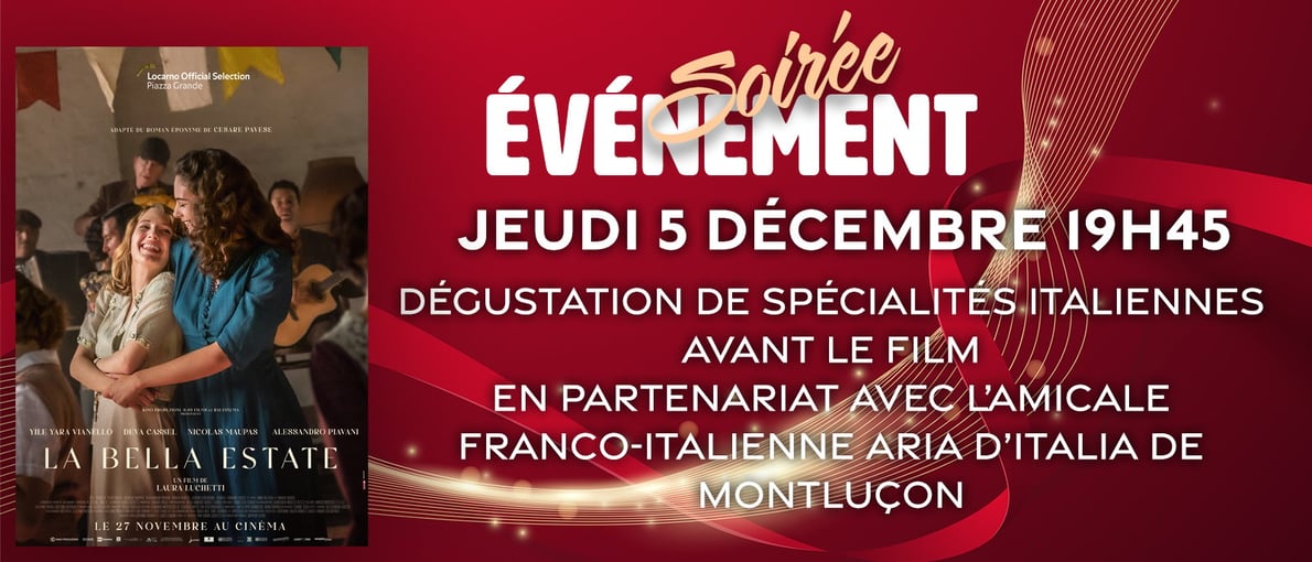 Soirée évènement - LA BELLA ESTATE - jeudi 5 décembre 19h45 en partenariat avec l'amicale franco-italienne ARIA D'ITALIA de Montluçon