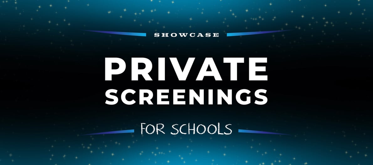 Private screenings for schools in white text on a blue background