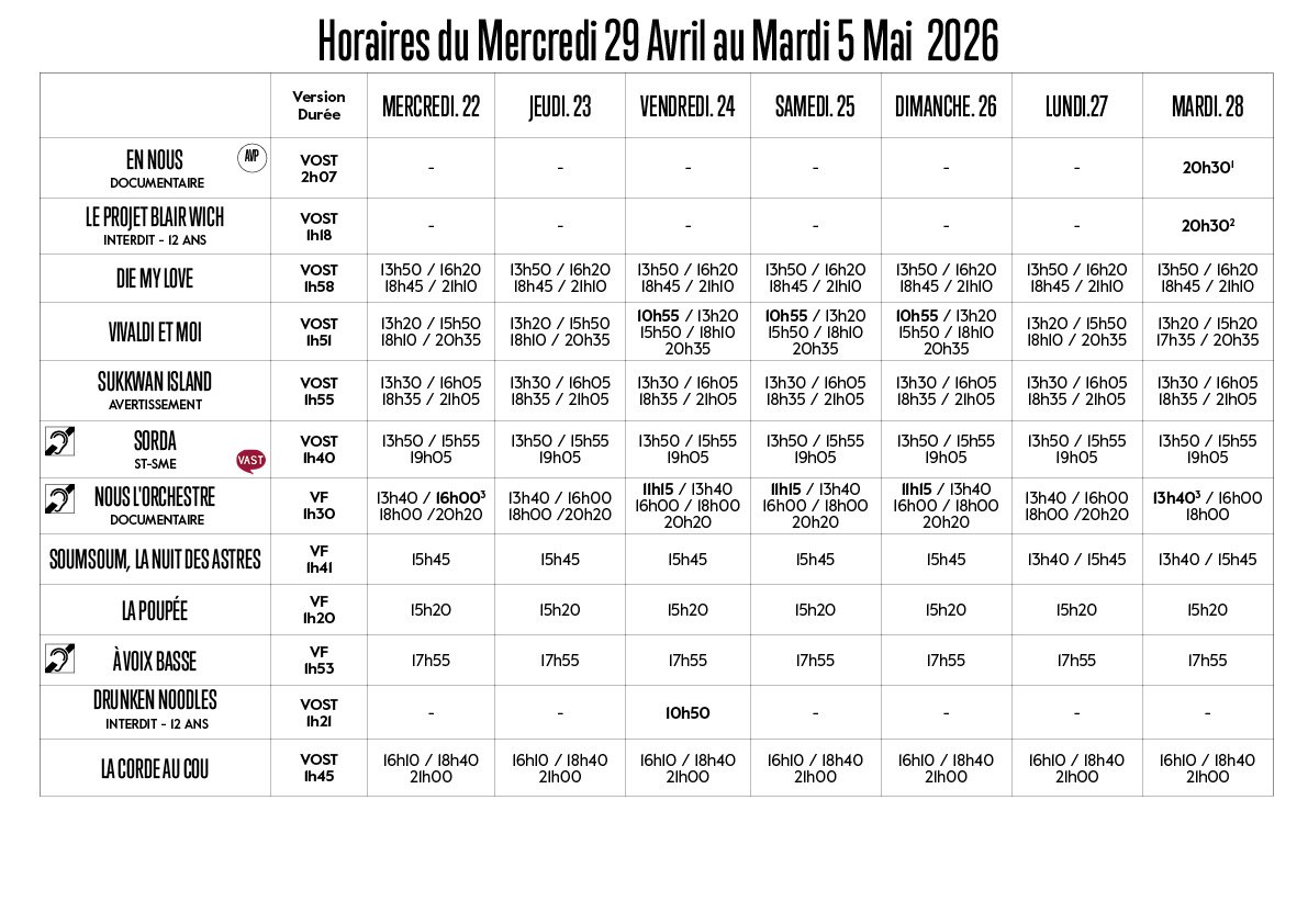 Grille horaire de la semaine