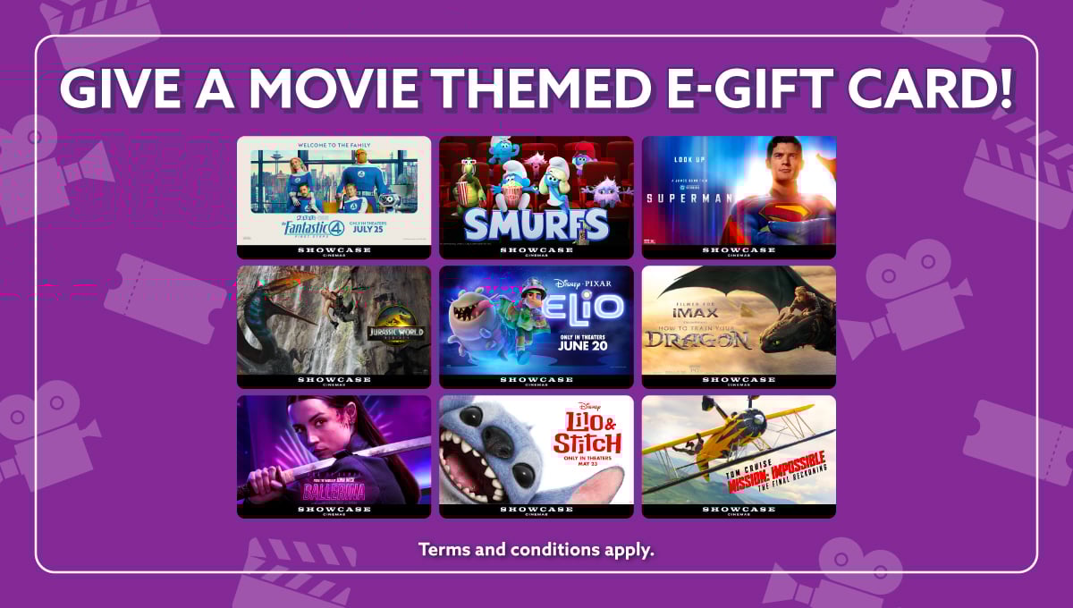 Showcase Cinemas Current Movie Blockbuster themed digital gift cards