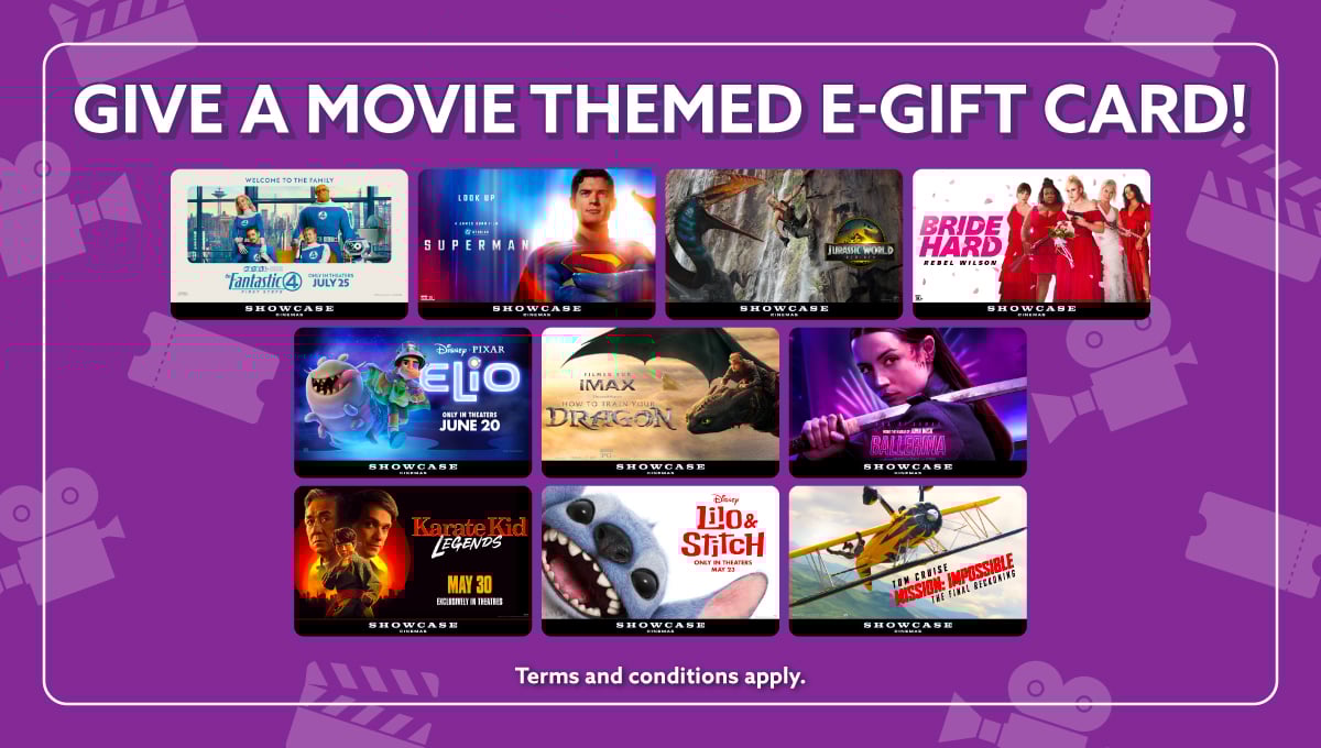 Showcase Cinemas Current Movie Blockbuster themed digital gift cards
