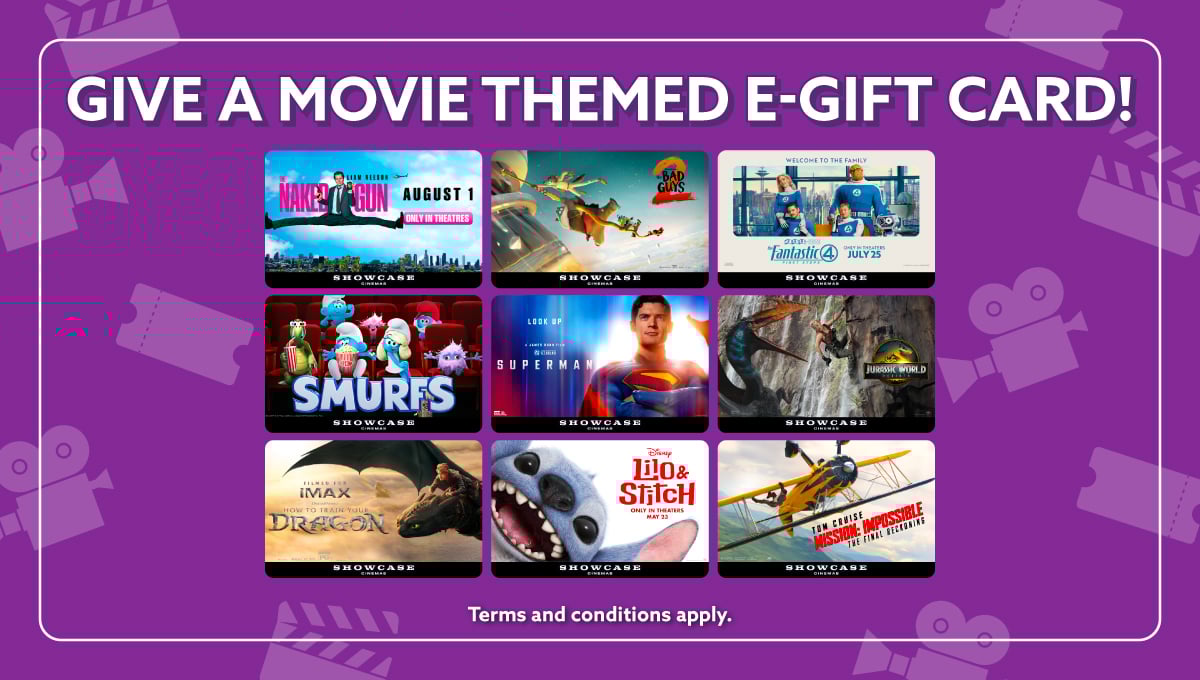Showcase Cinemas Current Movie Blockbuster themed digital gift cards