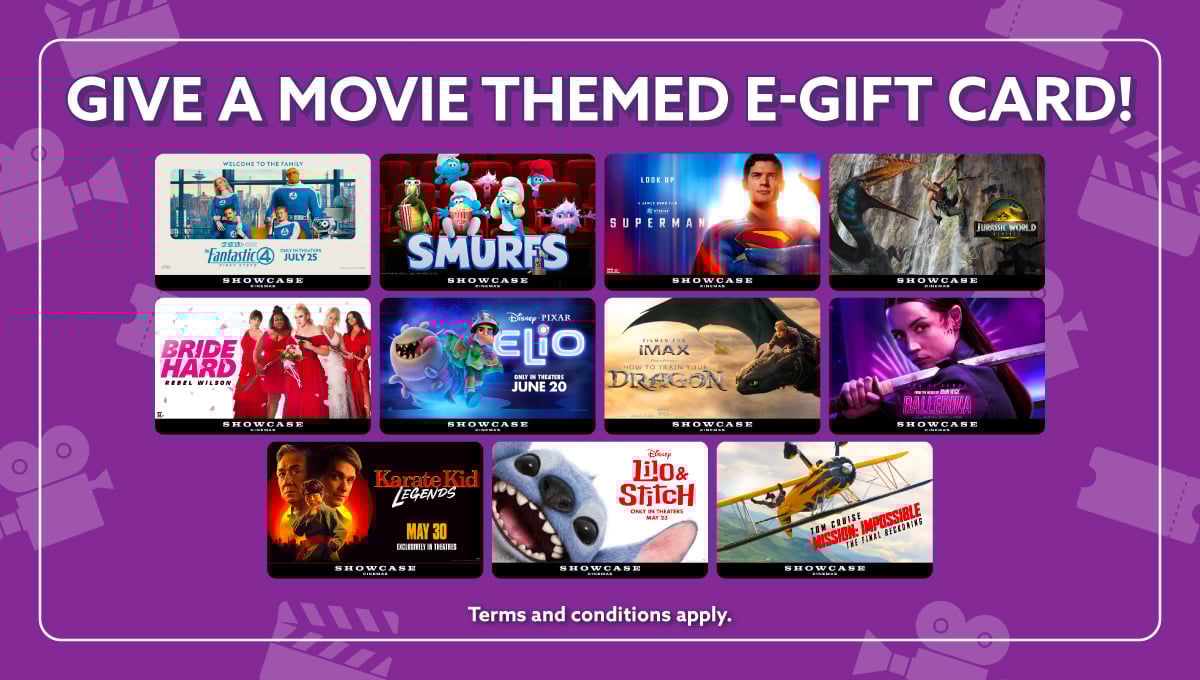 Showcase Cinemas Current Movie Blockbuster themed digital gift cards