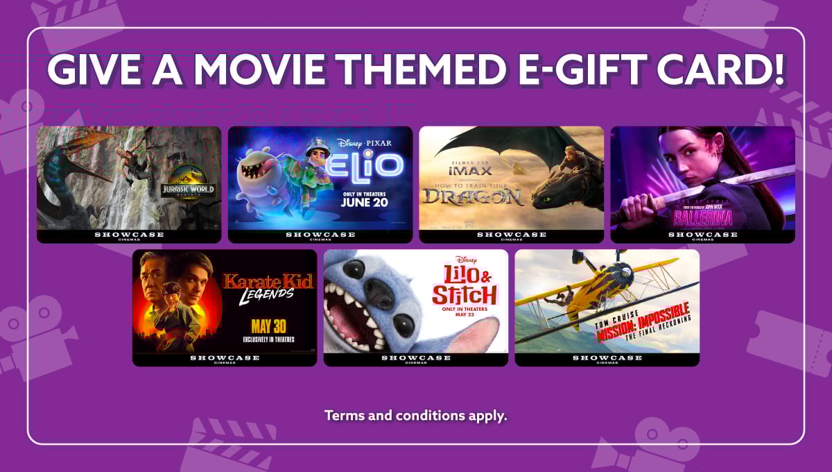 Showcase Cinemas Current Movie Blockbuster themed digital gift cards