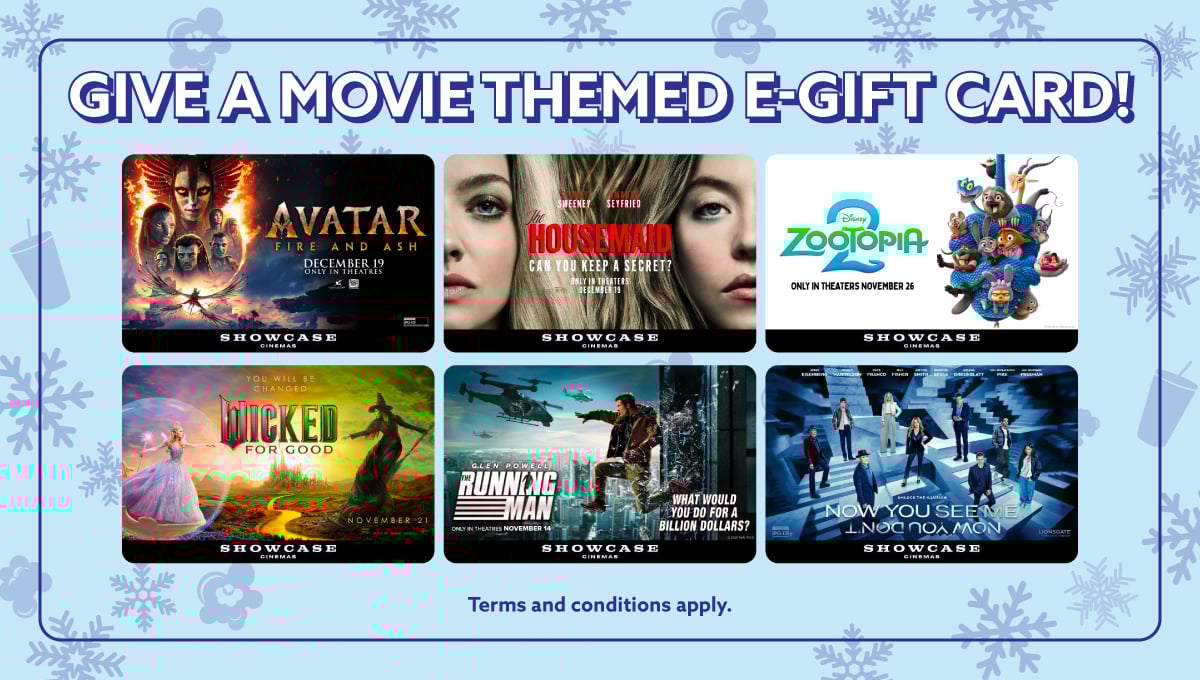 Free $5 Bonus Card with every $25 you spend on Showcase Cinemas gift cards! 