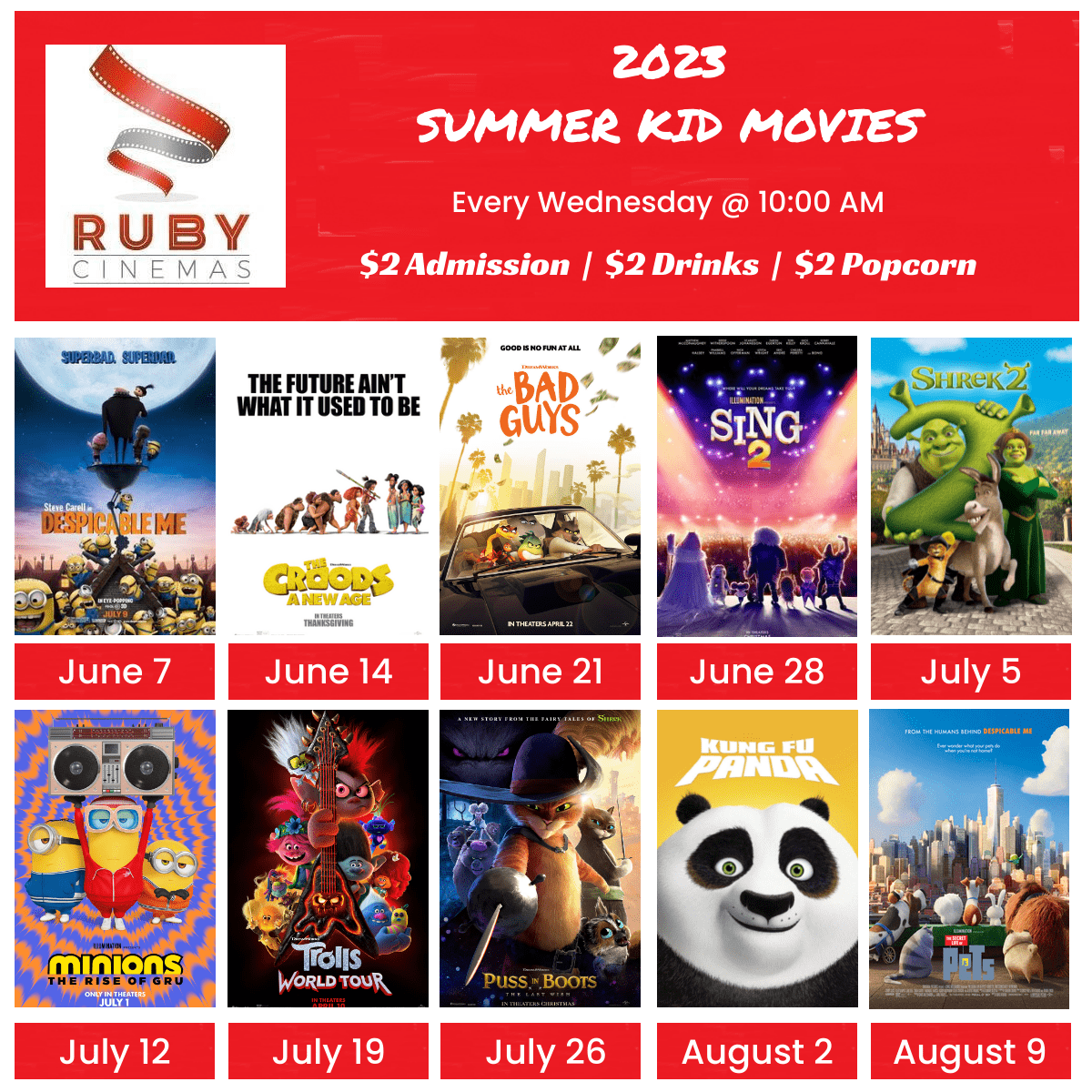 2023 Ruby Cinemas Summer Kid Movies
