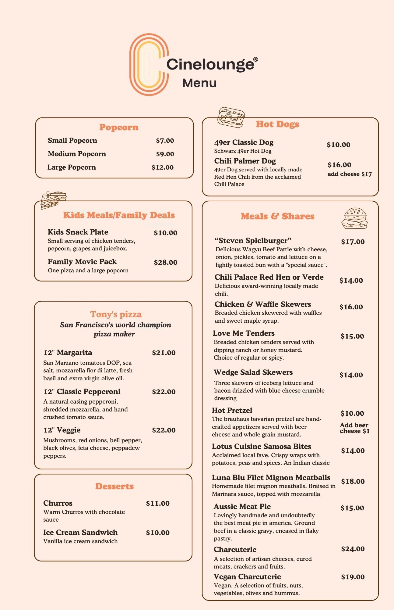 Tiburon Dine-In Menu