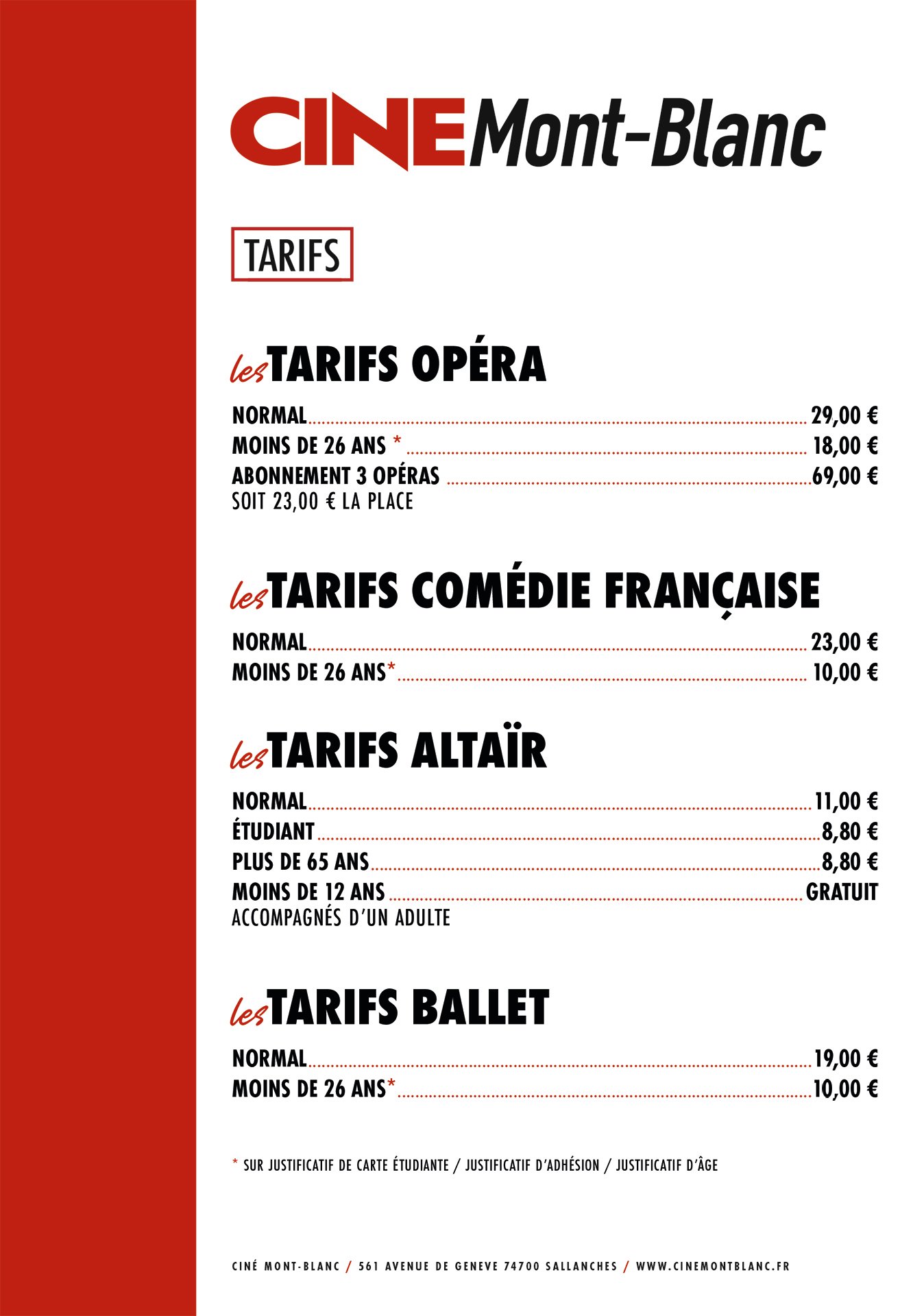 Tarifs Opéra
