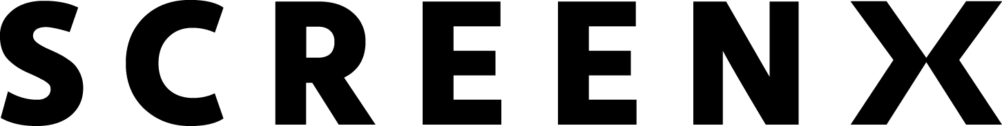 screenx logo, black writing on a gold background