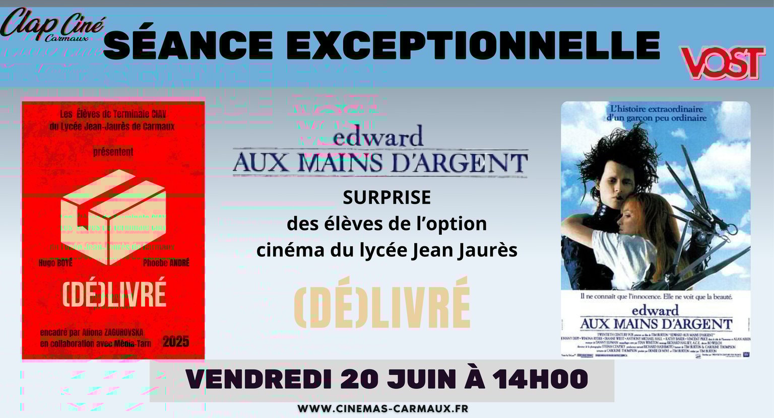 📣 SÉANCE EXCEPTIONNELLE choisie par les élèves de l'option cinéma + SURPRISE : "EDWARD AUX MAINS D’ARGENT" 📣