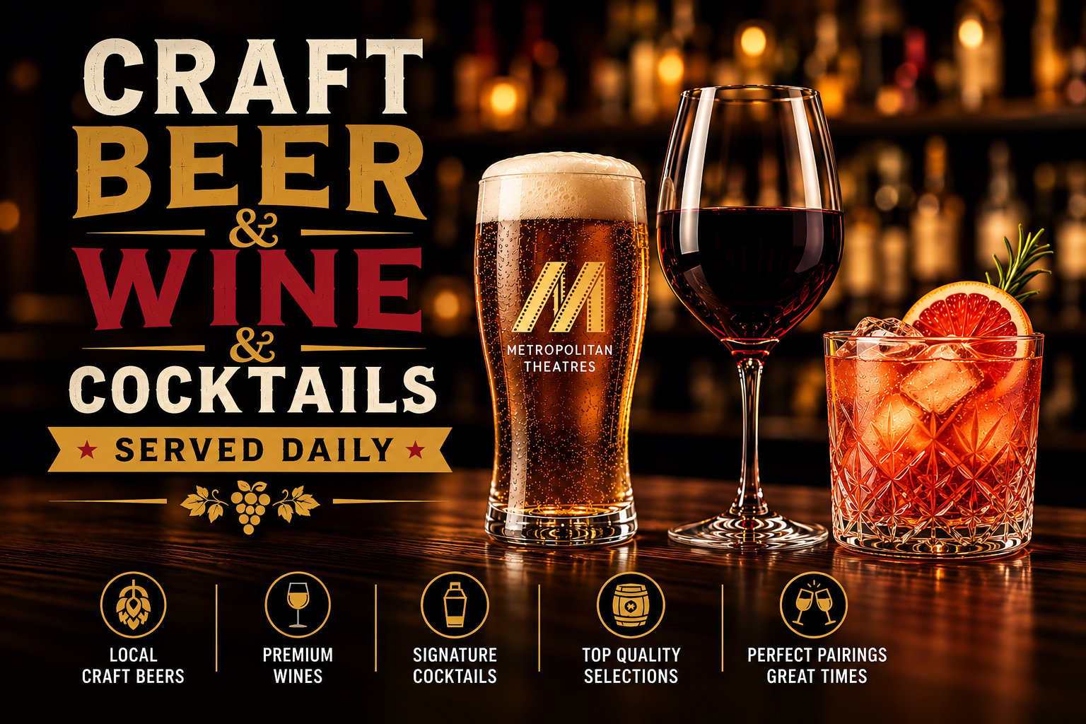 Beer, Wine & Cocktails Served