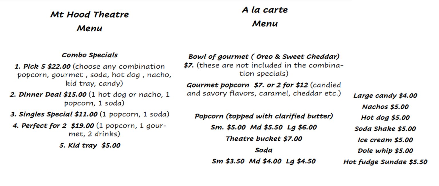 concessions menu