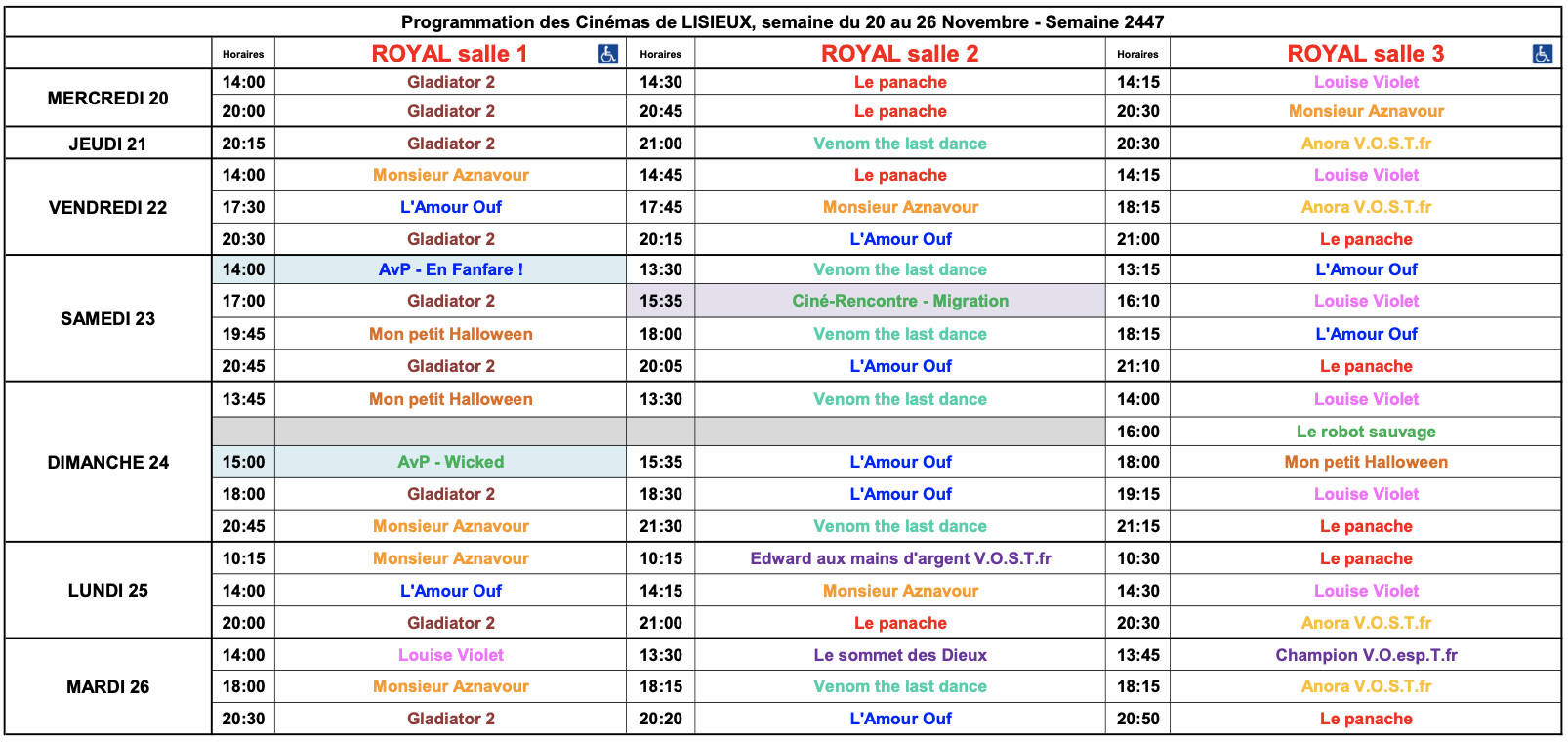 Grille des horaires de la semaine 2447