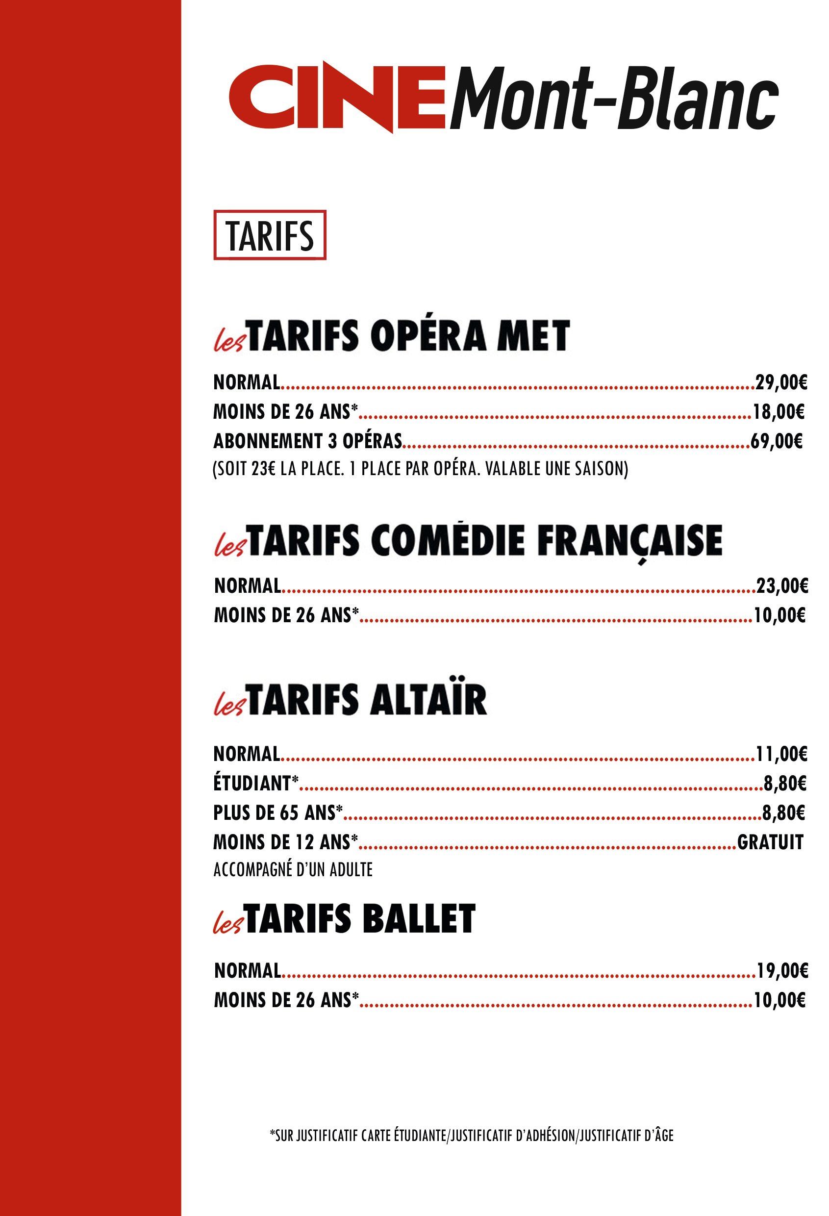 Tarifs Opéra