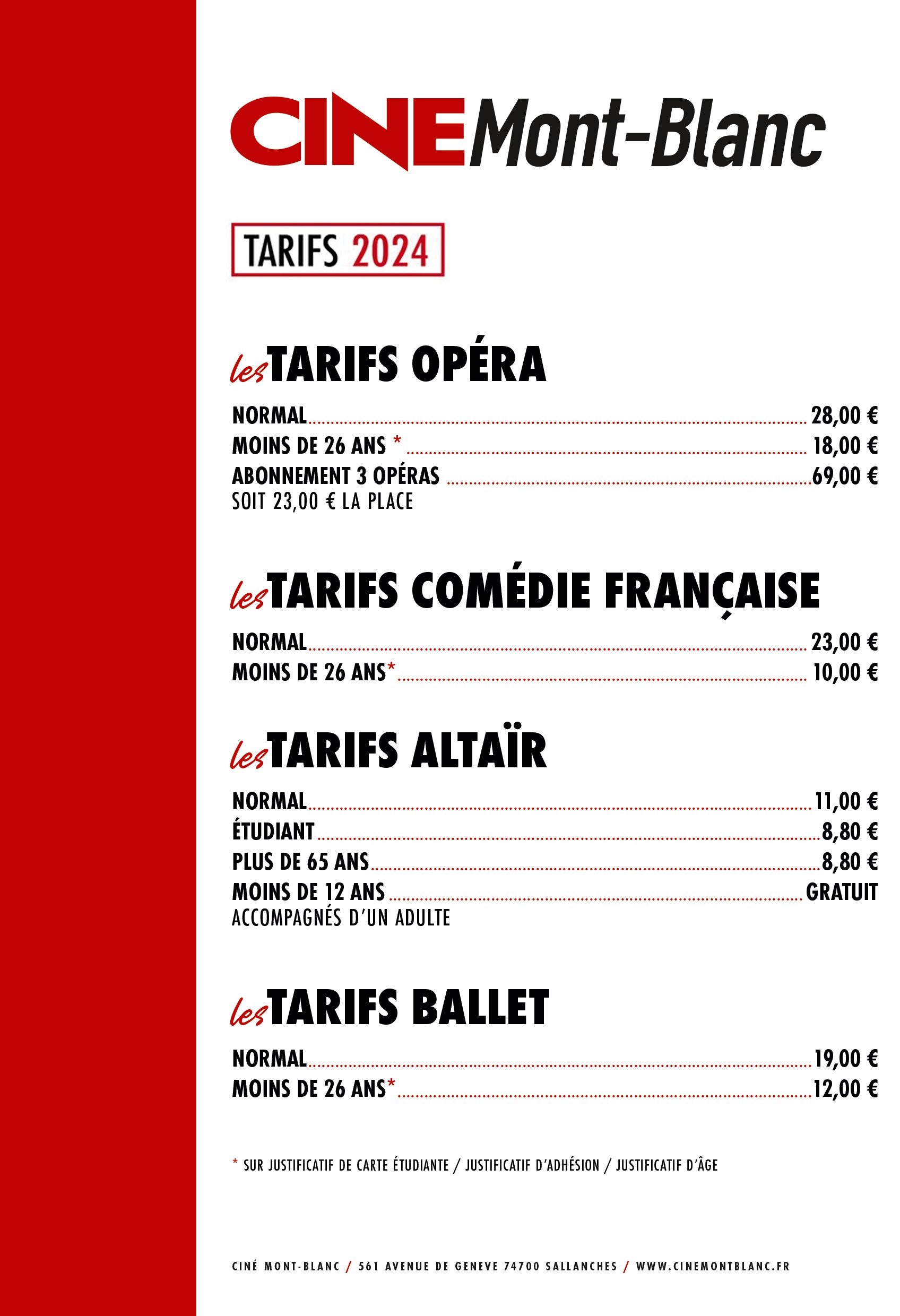 Tarifs Opéra