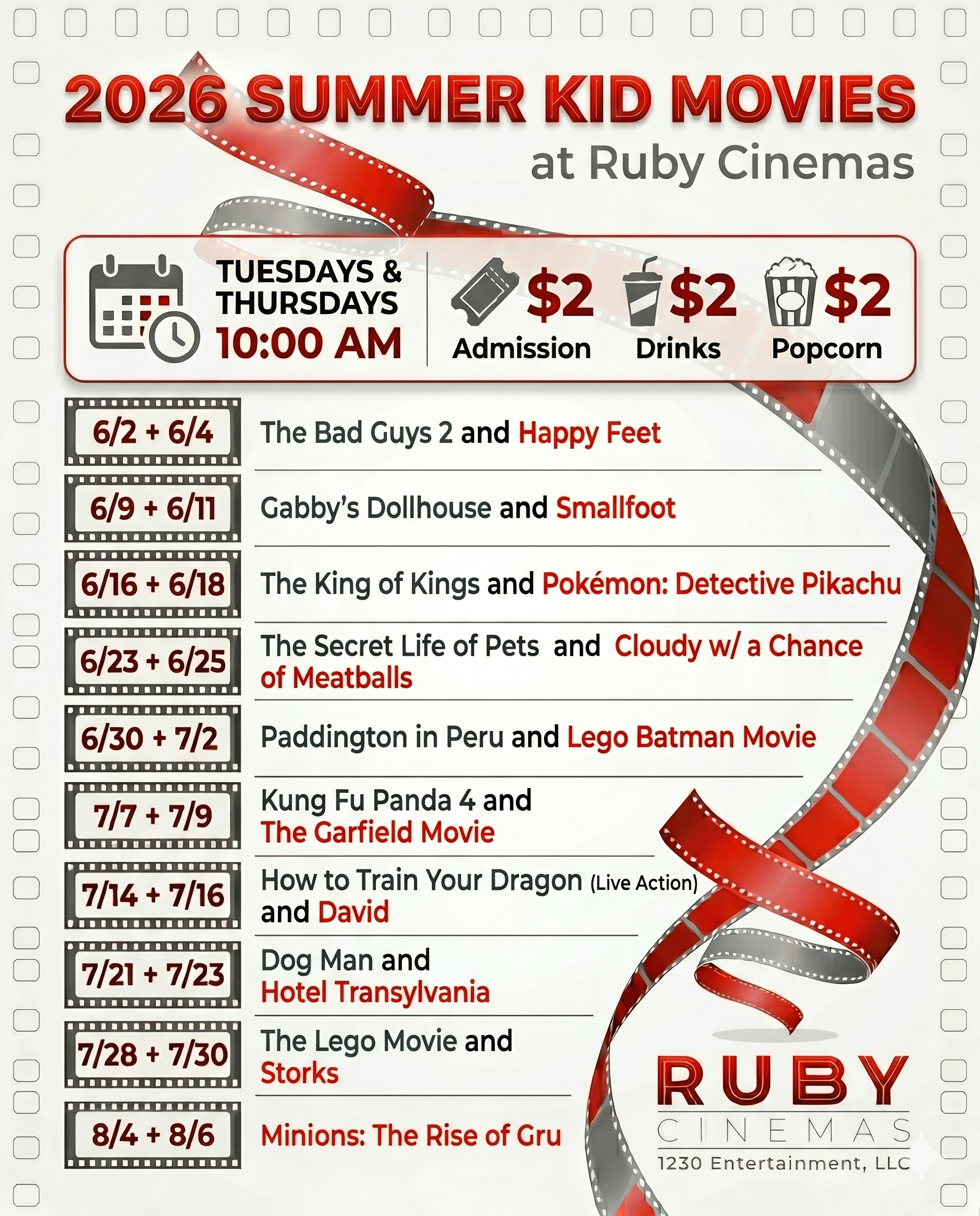2024 Ruby Cinemas Summer Kid Movies