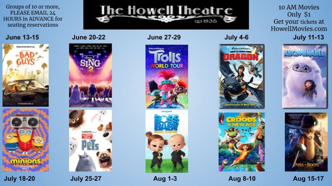 Kids Summer Movies Howell Theatre Smithfield