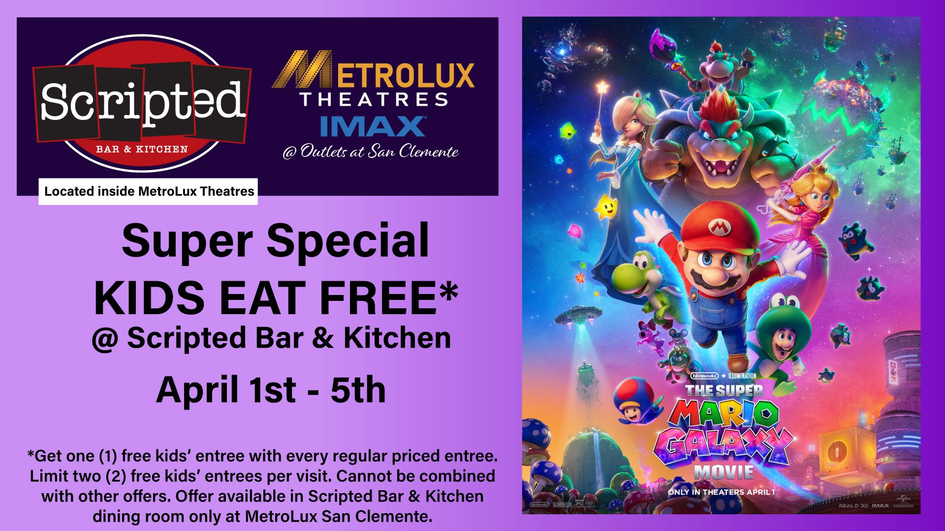 Kids Eat Free Promotion at Scripted Bar & Kitchen