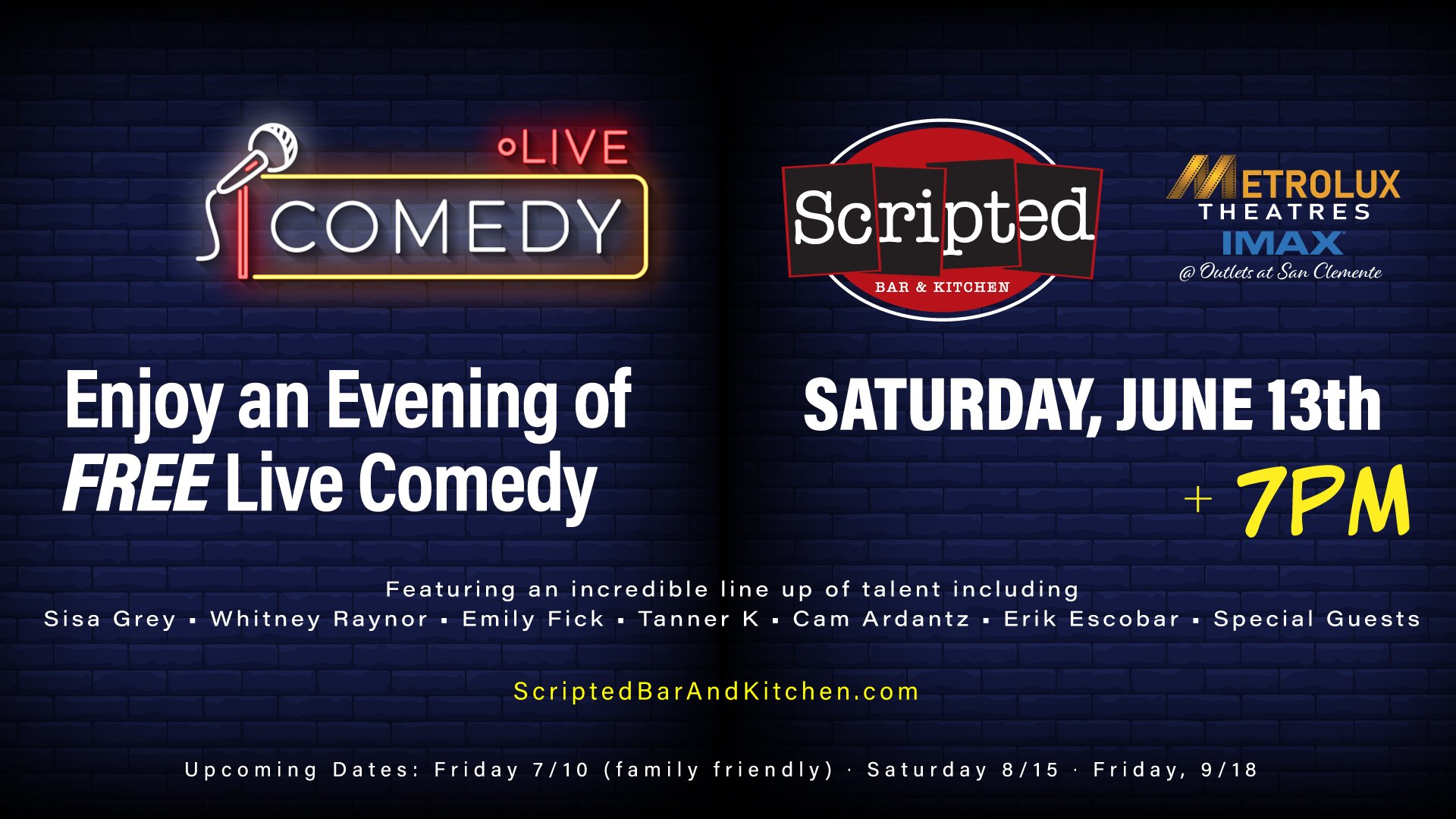 Live Comedy at Scripted Bar & Kitchen