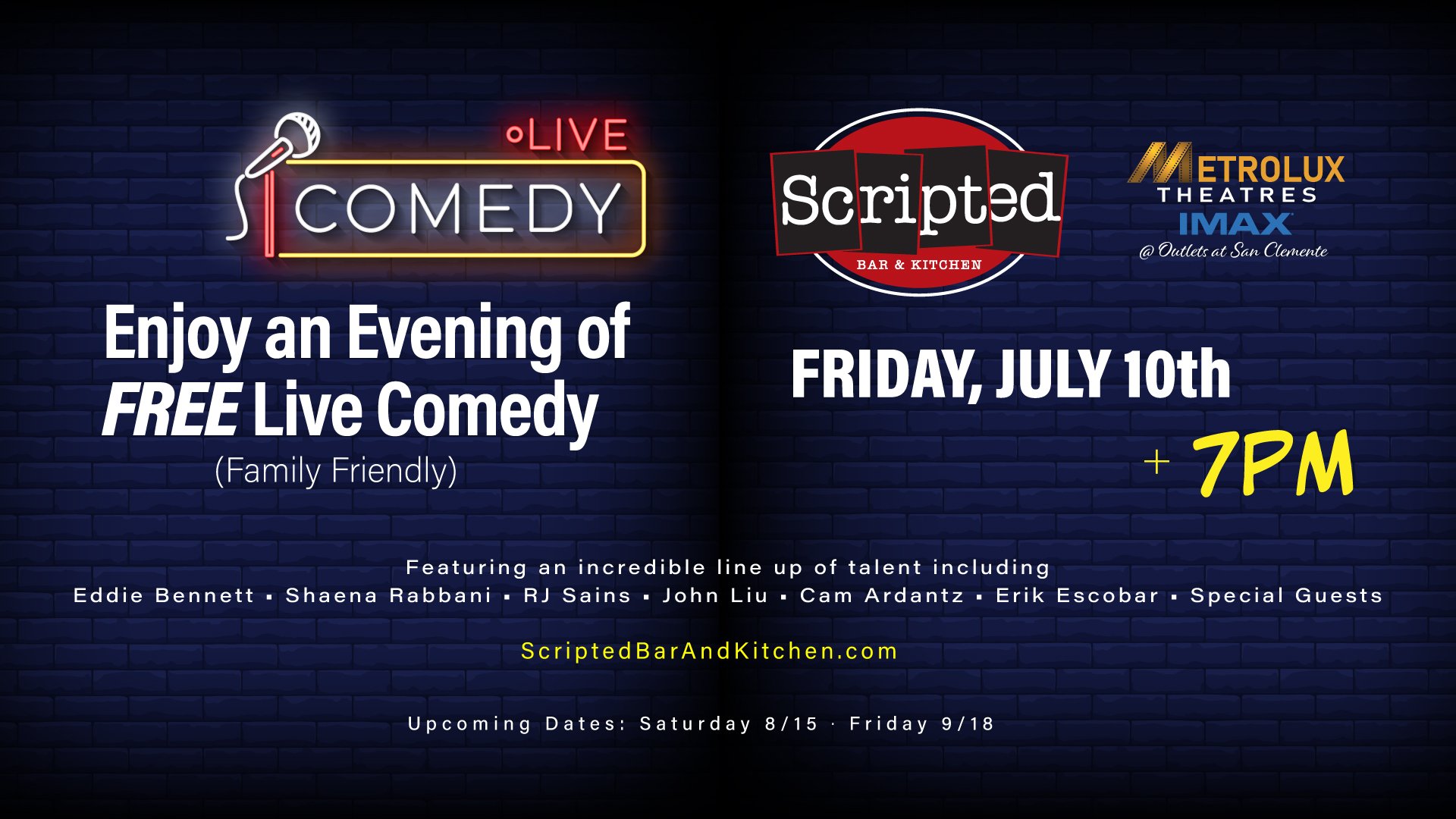Live Comedy at Scripted Bar & Kitchen