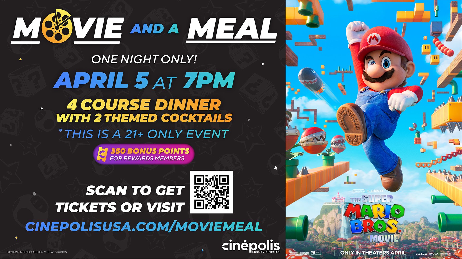The Super Mario Bros Movie Movie Party and a Meal at Cinepolis 