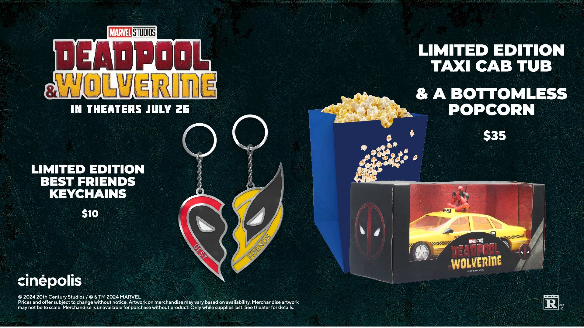 Deadpool and Wolverine Merchandise at Cinepolis and Moviehouse & Eatery