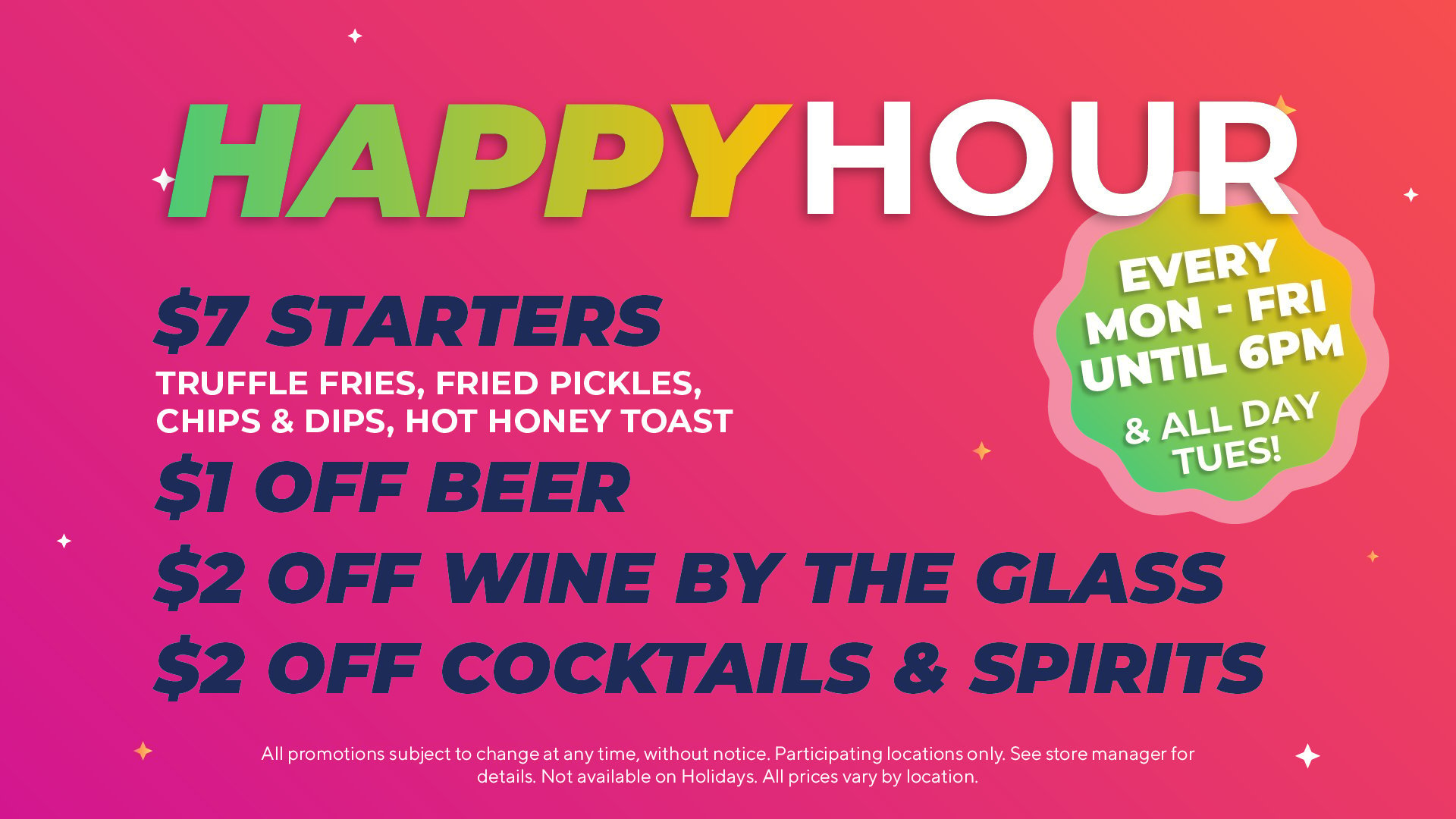 Discounted happy hour specials