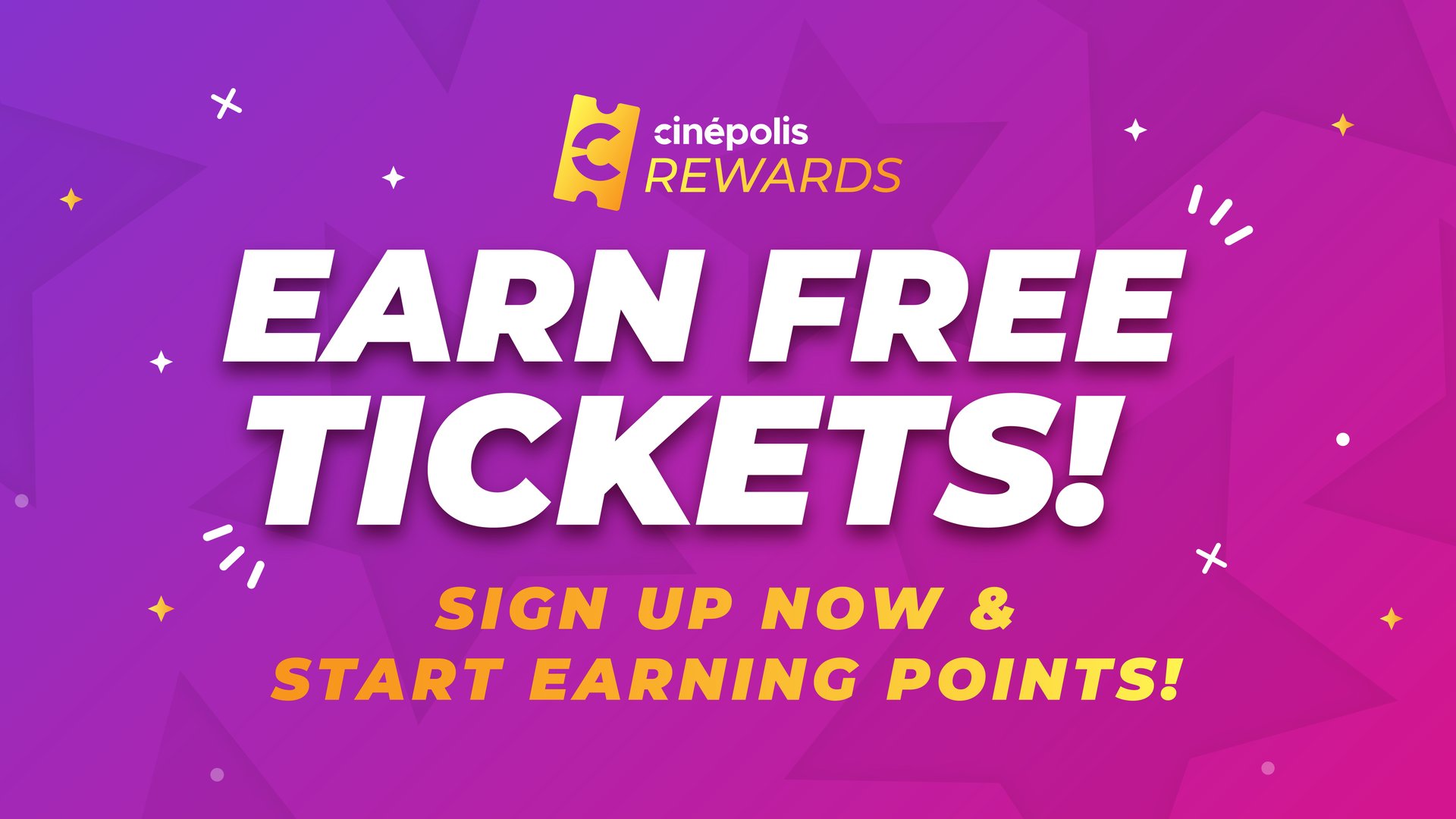 Join Cinepolis Rewards to earn free tickets!