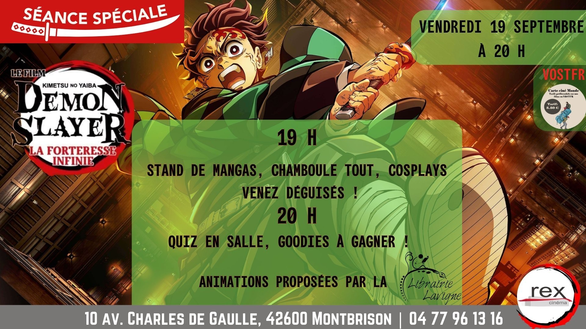 Séance spéciale "Demon Slayer" le vendredi 19 septembre 2025 à 20 h animée par la Librairie Lavigne