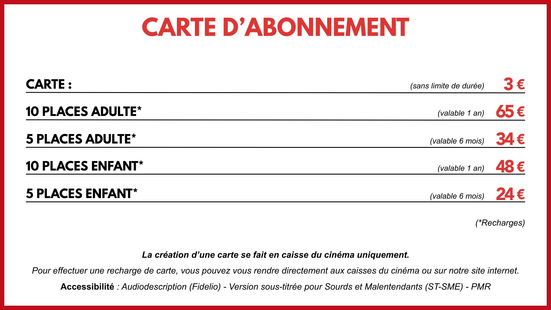 tarifs carte d'abonnement