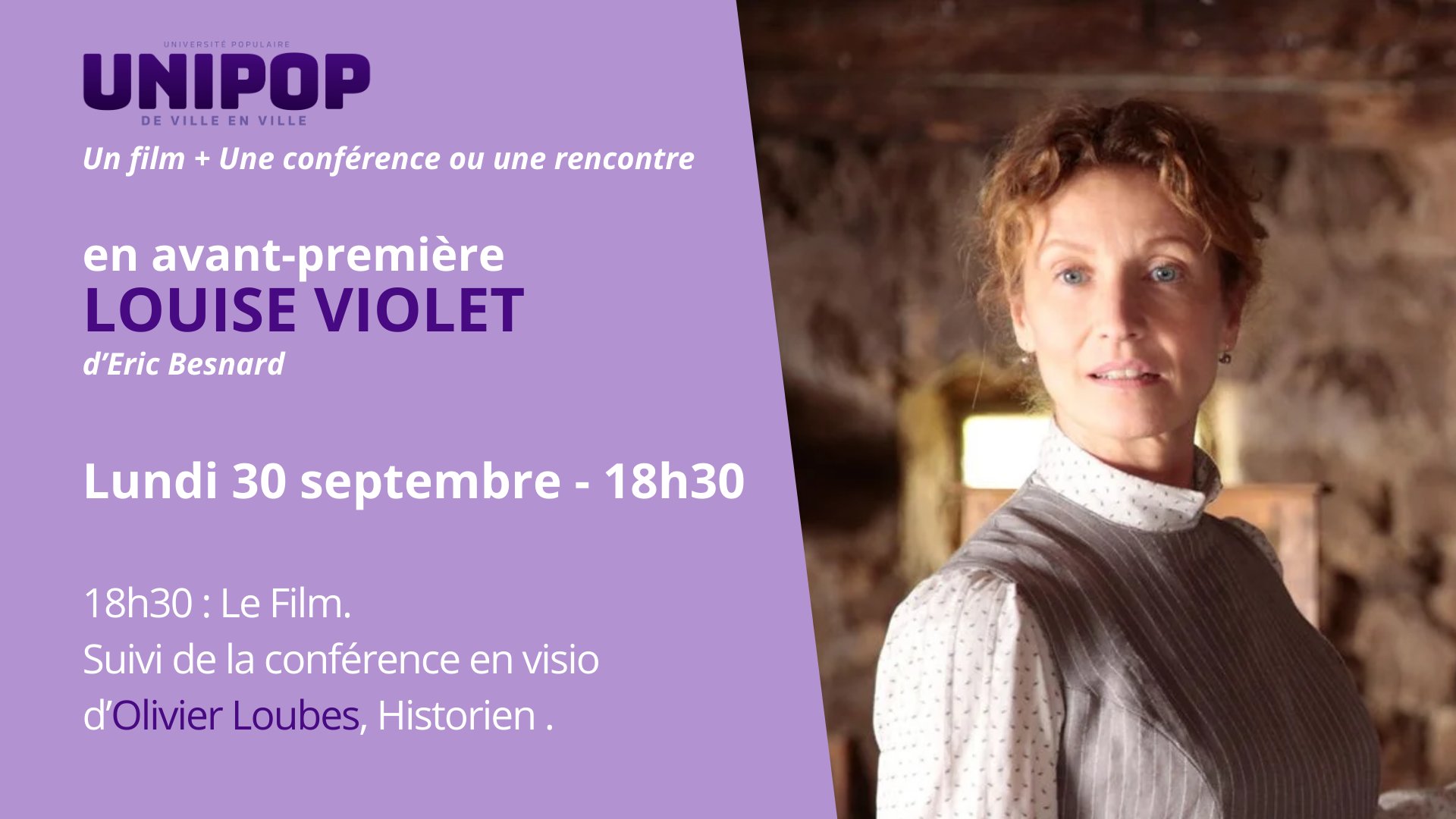 Unipop Louise Violet - Avant Première et conférence en visio le lundi 30 septembre à 18h30