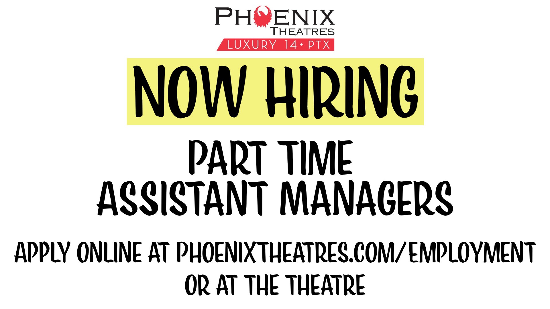 now hiring part time assistant managers for Chartiers