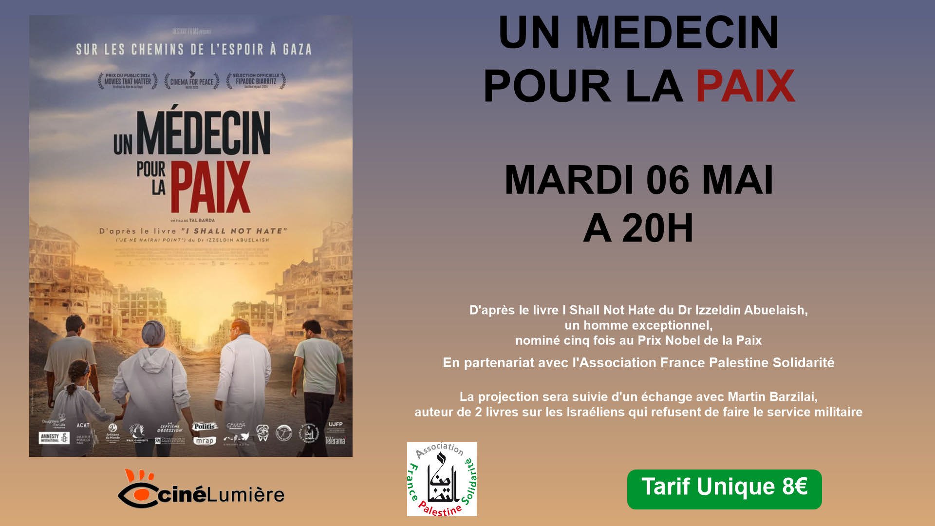 Soirée "Un médecin pour la paix" mardi 06 mai à 20h