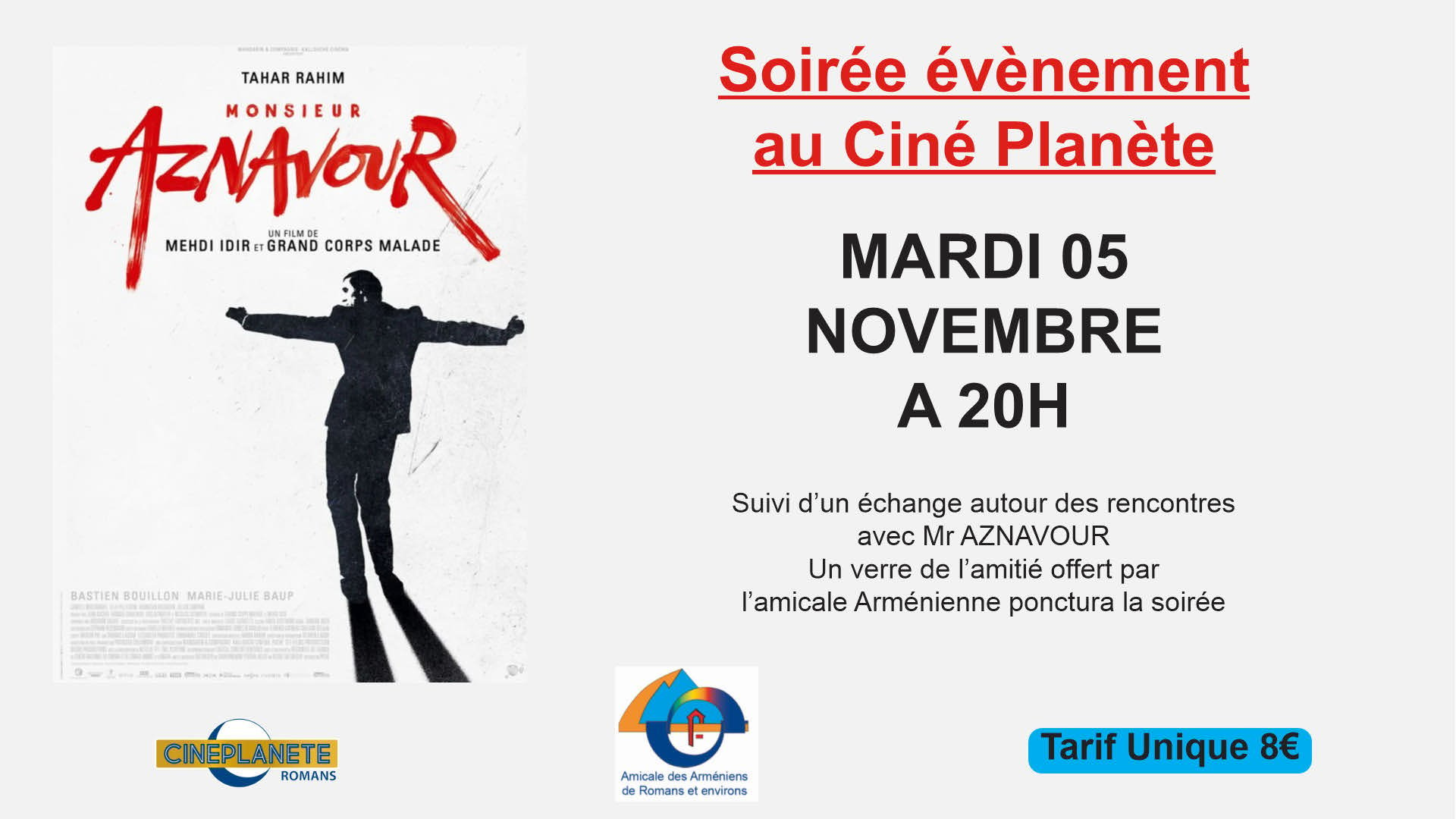 Soirée "MONSIEUR AZNAVOUR" 5 novembre à 20h