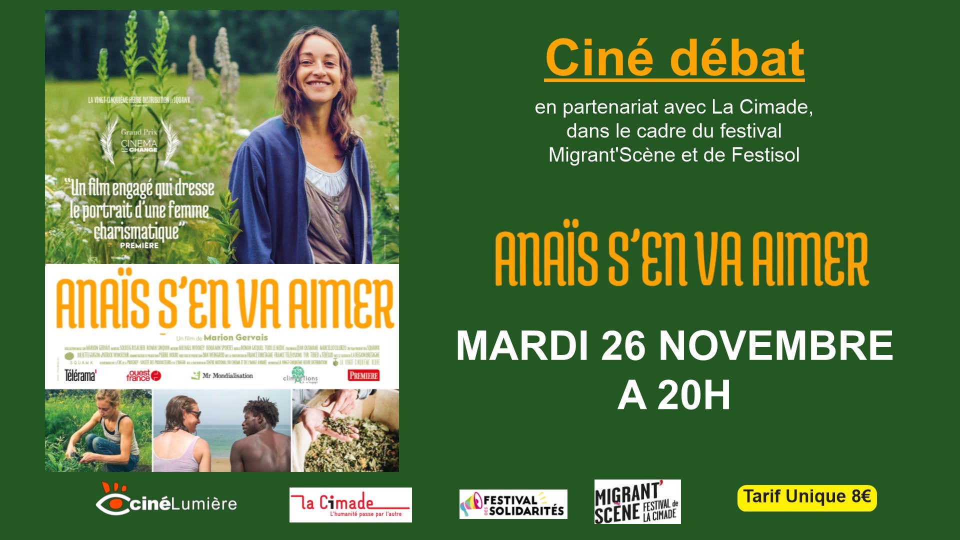 Soirée Anaïs s'en va aimer mardi 26 novembre à 20 h