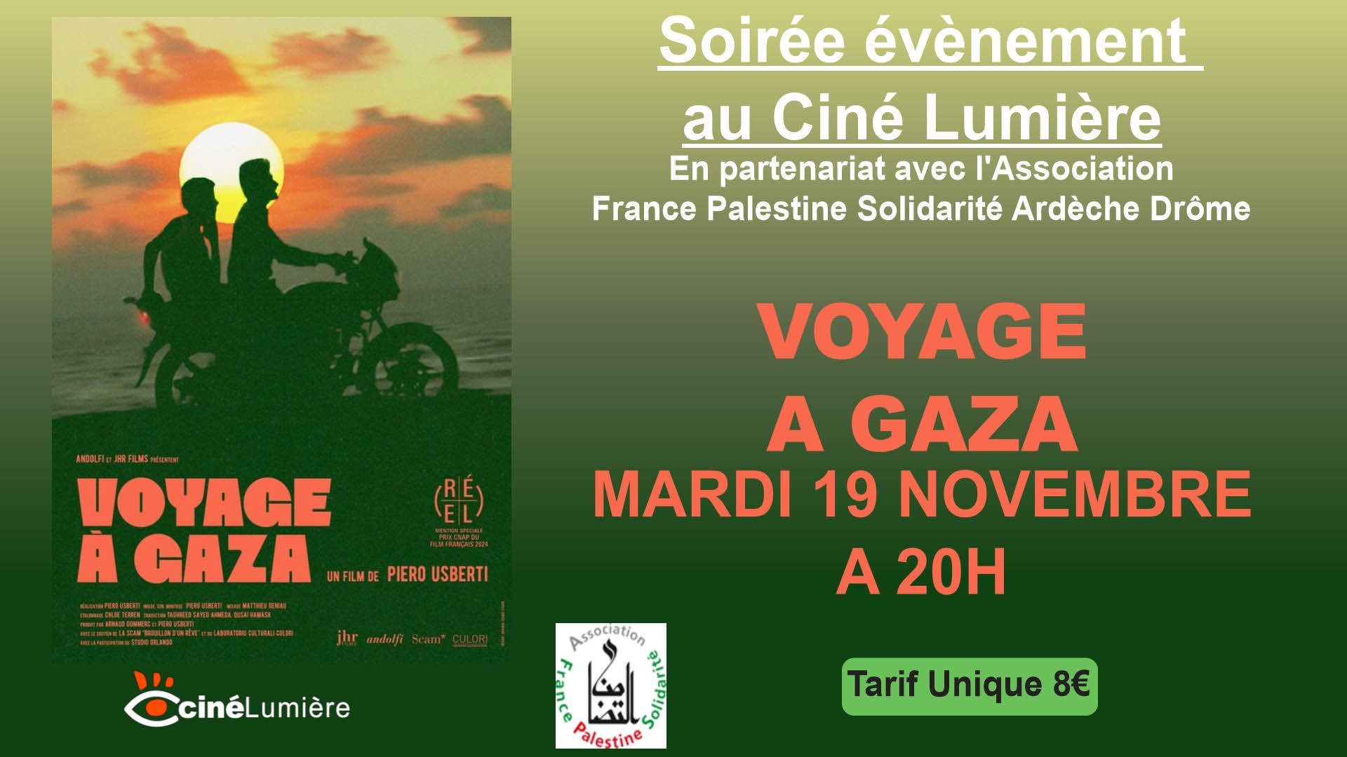 Soirée "VOYAGE A GAZA" mardi 19 novembre à 20h