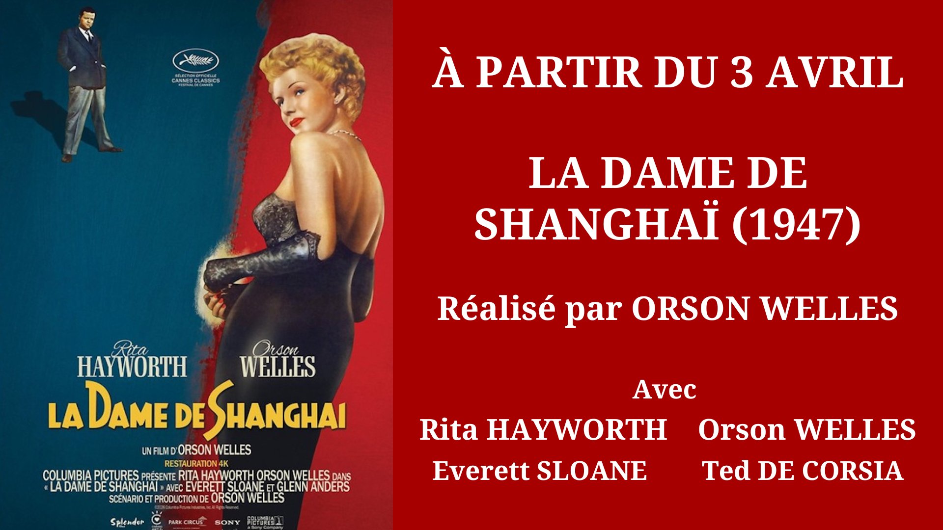 Cinéma Mac Mahon - La Dame de Shanghaï - Orson Welles