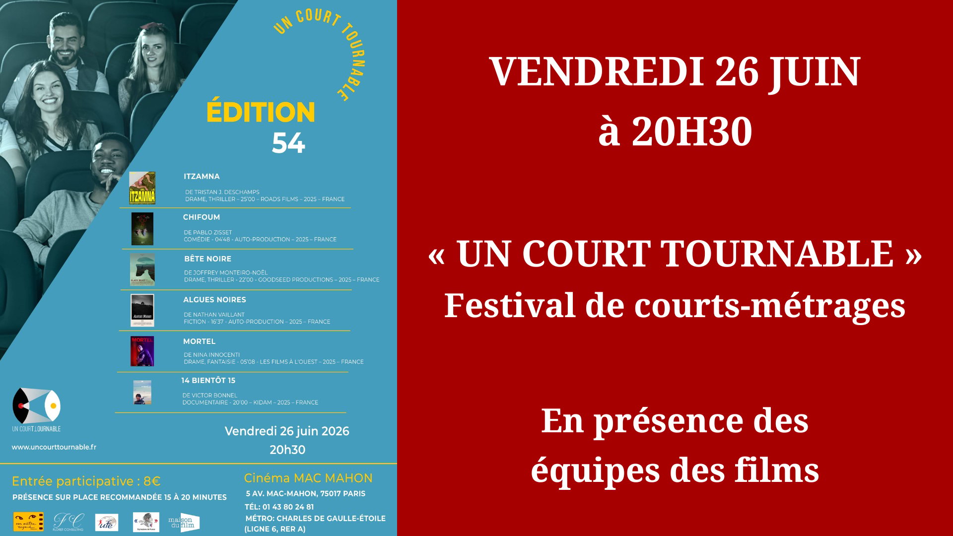 Cinéma Mac Mahon - Festival Un court tournable 54