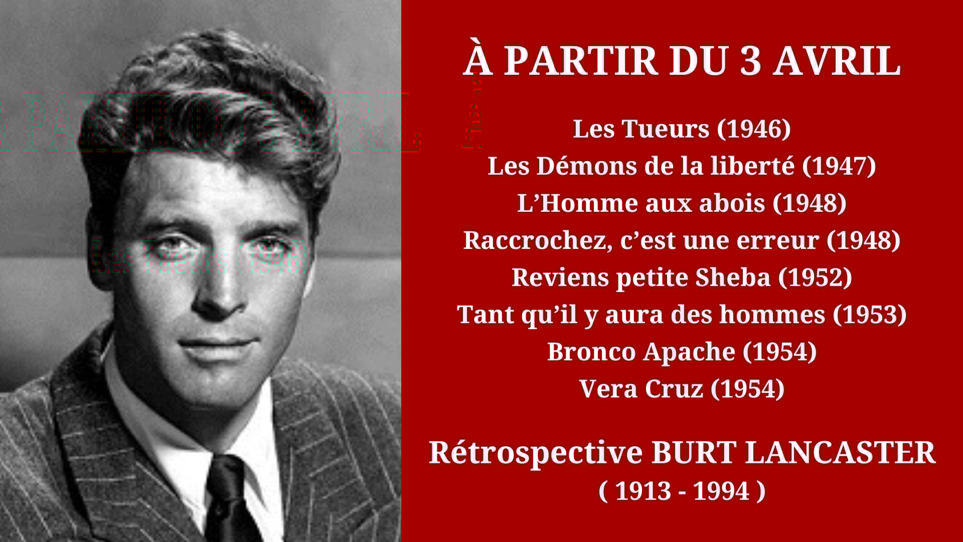 Cinéma Mac Mahon - Rétrospective Burt Lancaster 1