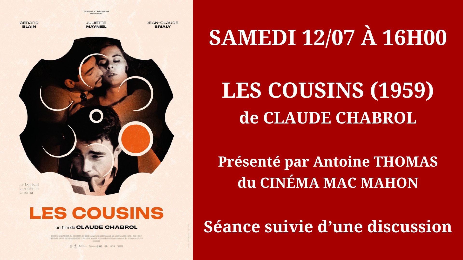 Cinéma Mac Mahon - Rétrospective Claude Chabrol - Les Cousins - Antoine Thomas
