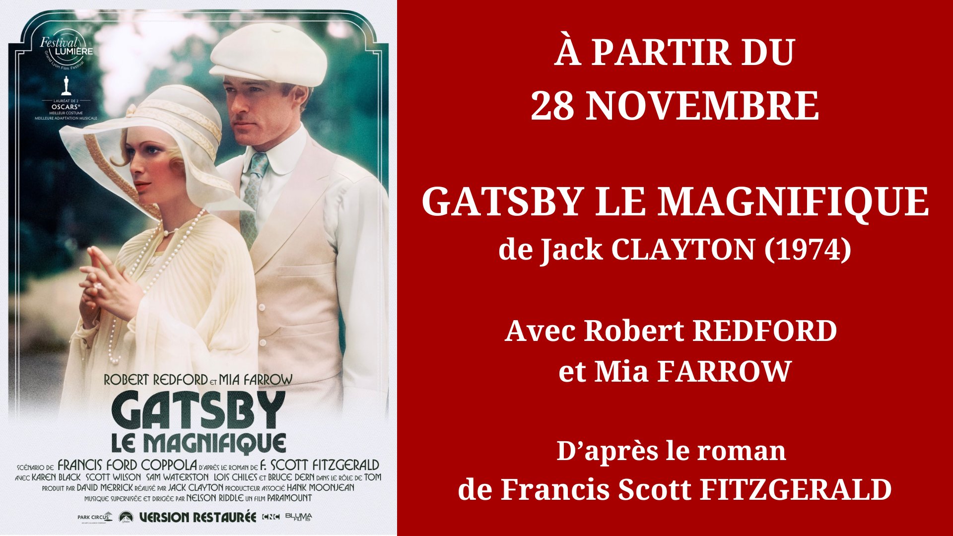 Cinéma Mac Mahon - Gatsby le magnifique - Jack Clayton - Robert Redford - Mia Farrow